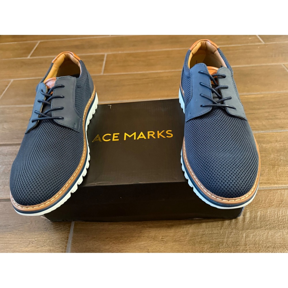 Ace Marks Aston Navy Blue Mesh Hybrid Dress Sneakers Mens 9.5 D White Sole